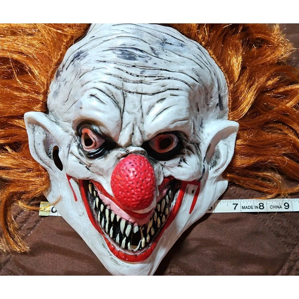 Scary‎ Clown Full Mask Halloween Costume Creepy Evil Red Eye Horror Cosplay Hair